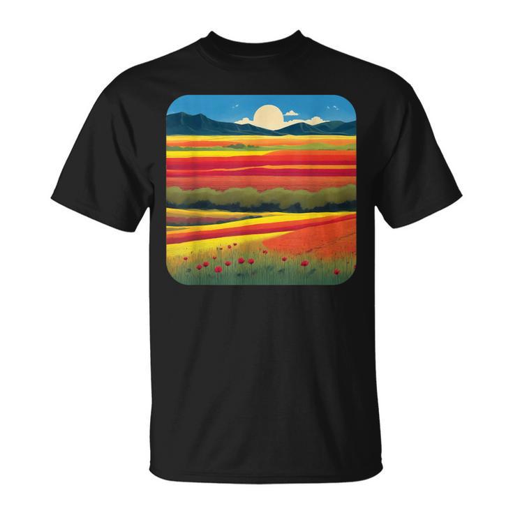 夏をテーマにしたカラフルな花畑 Tシャツ