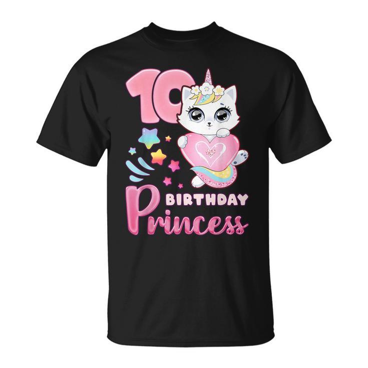 女の子、10歳の誕生日、ユニコーンキャット、ナンバー10 Tシャツ