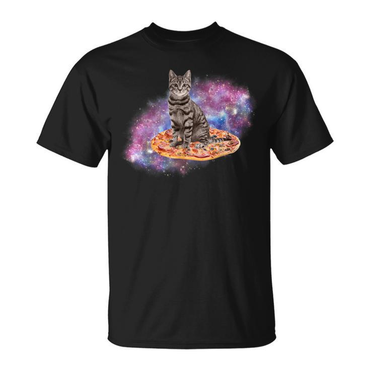 宇宙の猫とピザ Tシャツ