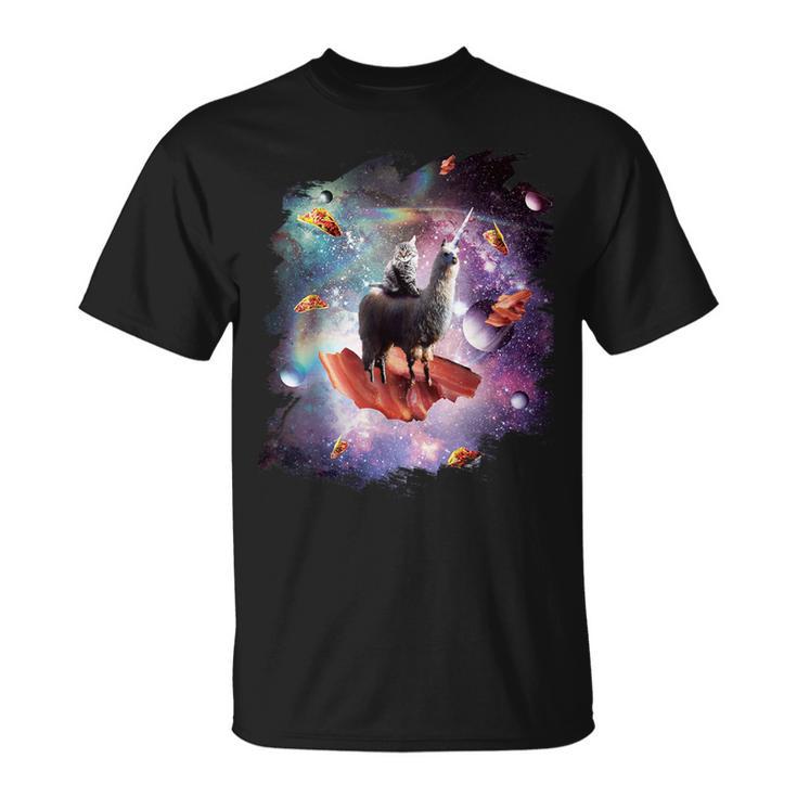宇宙猫乗馬ユニコーン ラマ ベーコン&タコス Tシャツ