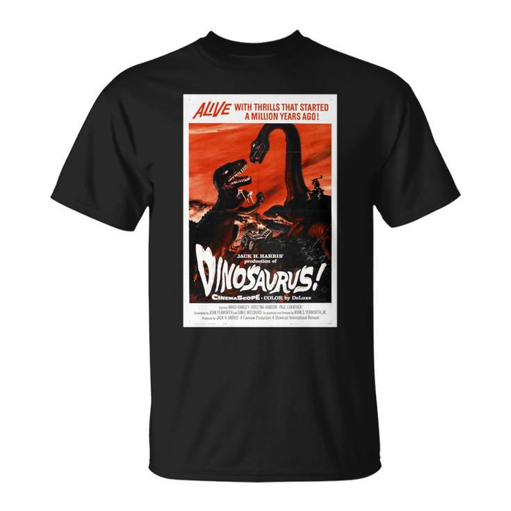 恐竜レトロヴィンテージ映画ポスタープリント 長袖tシャツ Tシャツ