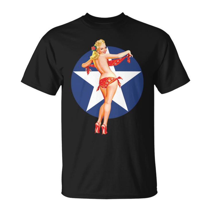 愛国心 ヴィンテージ セクシー ピンナップ 女の子 長袖tシャツ Tシャツ