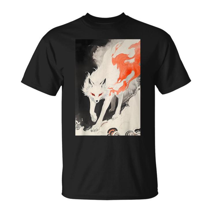日本 キツネ 妖怪 白狐 幽霊 浮世絵 ヴィンテージ Tシャツ