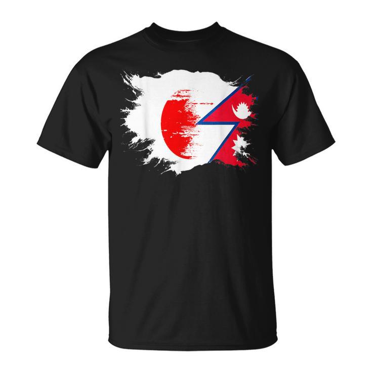日本とネパールのdna遺産フラッグ Tシャツ