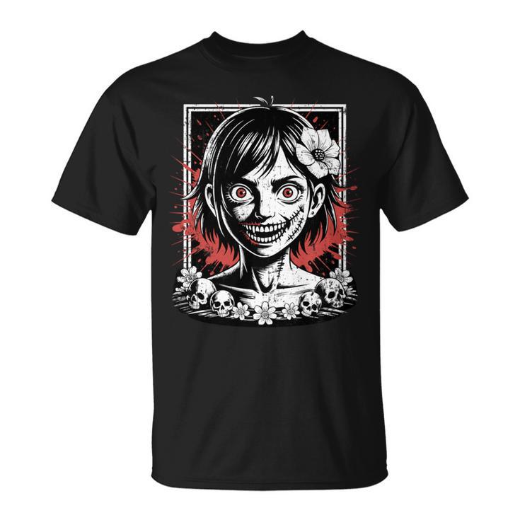 日本のゴス 不気味なエモ Y2k 日本ホラー アニメ 漫画 長袖tシャツ Tシャツ