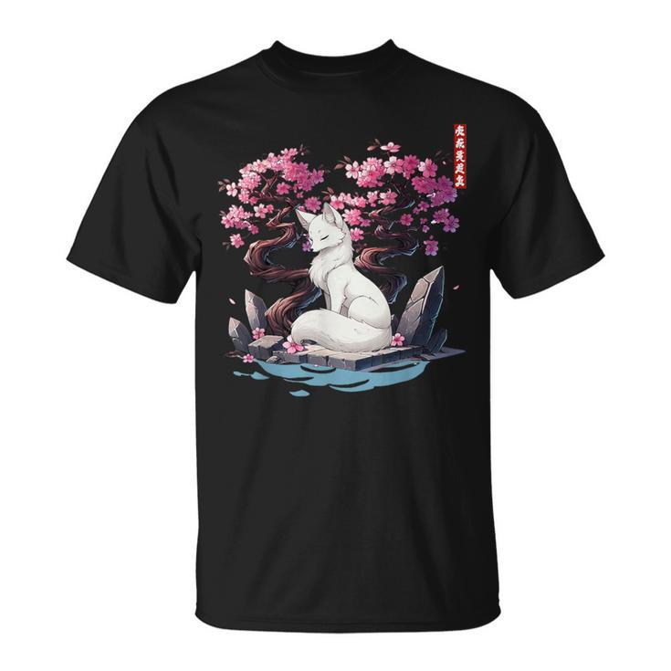 日本キツネ 妖怪 白狐 幽霊 浮世 E さくら Tシャツ