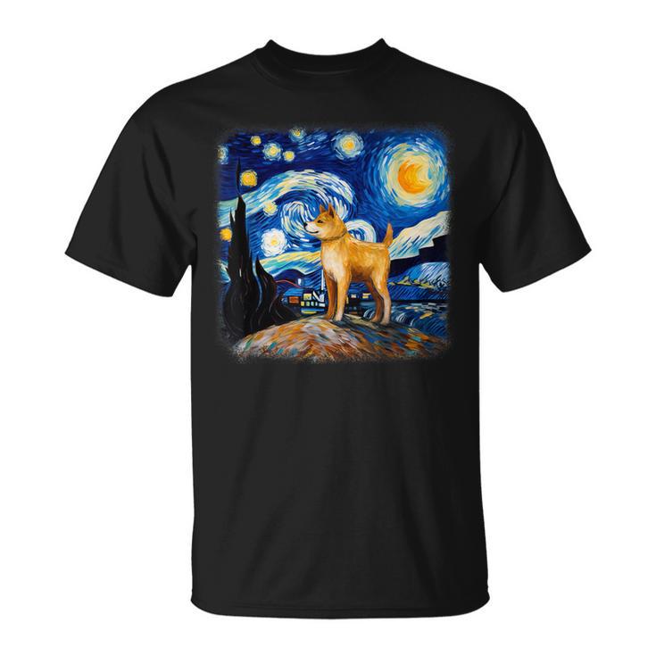 星月夜の犬 ゴッホ 柴犬 Tシャツ