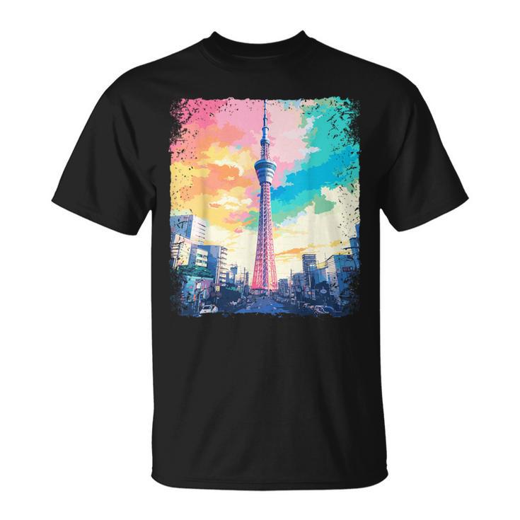 東京スカイツリージャパンaporwave エステ 日本観光 Tシャツ