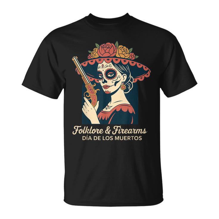 民間伝承・銃器 カラベラ・カトリーナ ディア・デ・ロス・ムエルトス Tシャツ