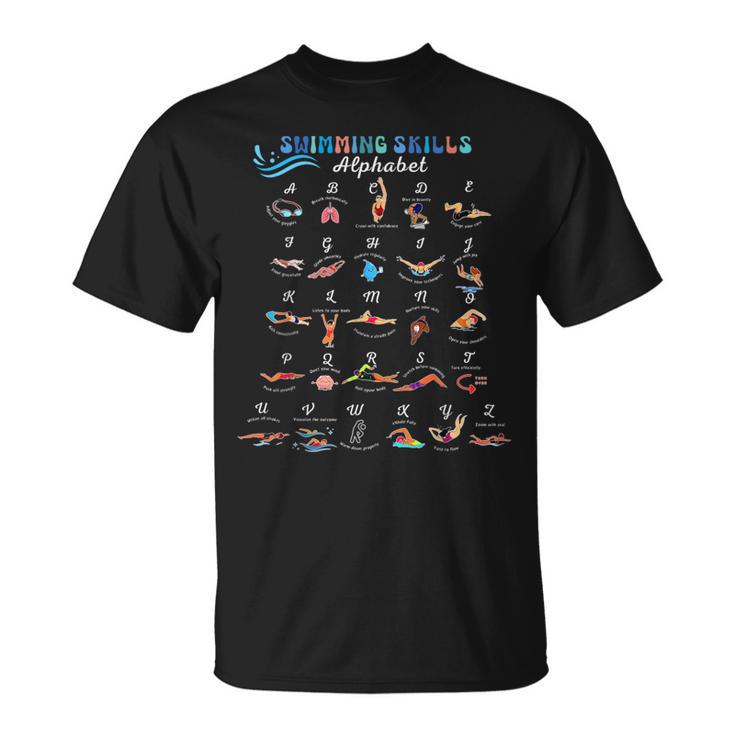 水泳スキル アルファベット 面白い 水泳 スイマー 水泳 先生 Tシャツ