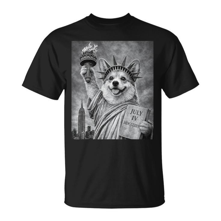 犬 像 自由 面白い 自由 白 ブラック ウェルシュ コーギー Tシャツ