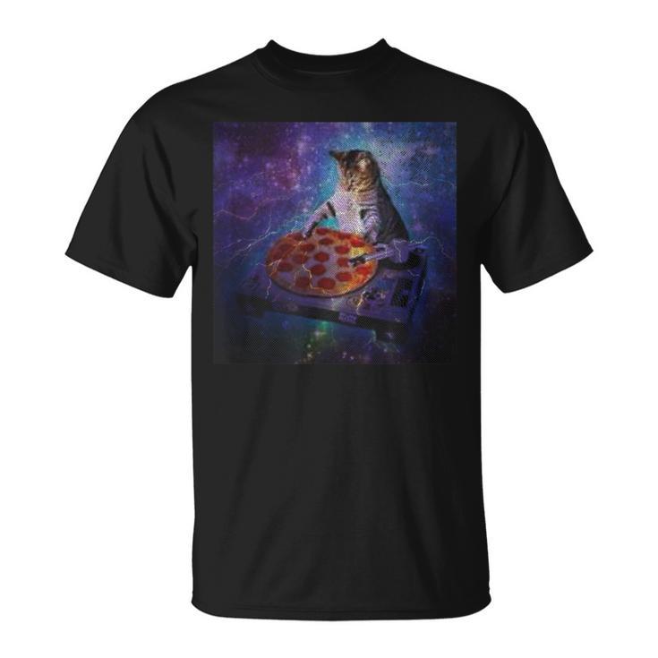 猫 ピザ スクラッチミュージック ダンス クラブ パーティー レコード レーザーシャツ Tシャツ