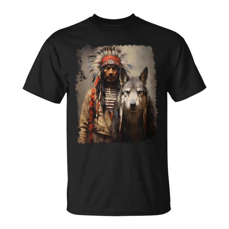男と狼 長袖tシャツ Tシャツ