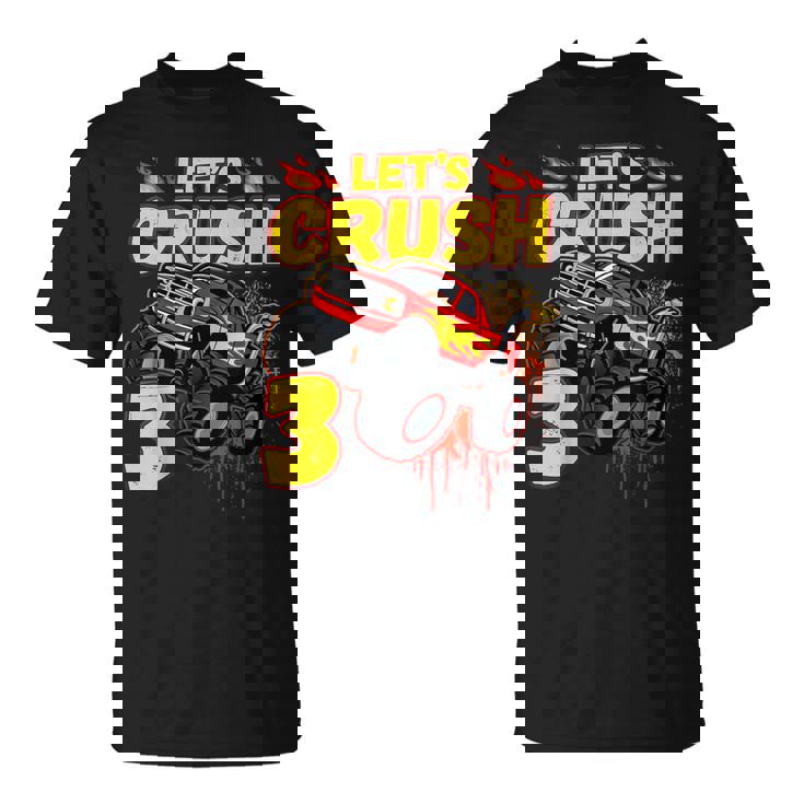 男の子、3歳、英語で、モンスタートラック、誕生日 Tシャツ