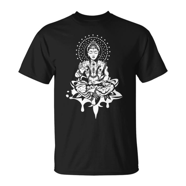 瞑想的な蓮の置物 スピリチュアルな禅ファンタジーデザイン Tシャツ