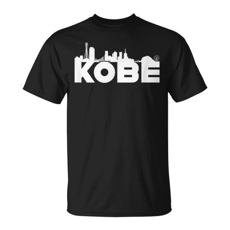 神戸ジャパン 都市スカイライン シルエット アウトライン スケッチ Tシャツ