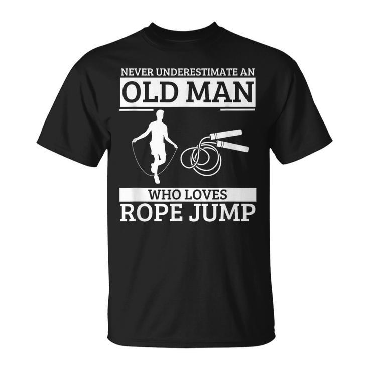 縄跳び 縄跳びが大好きな老人を過小評価しない Tシャツ