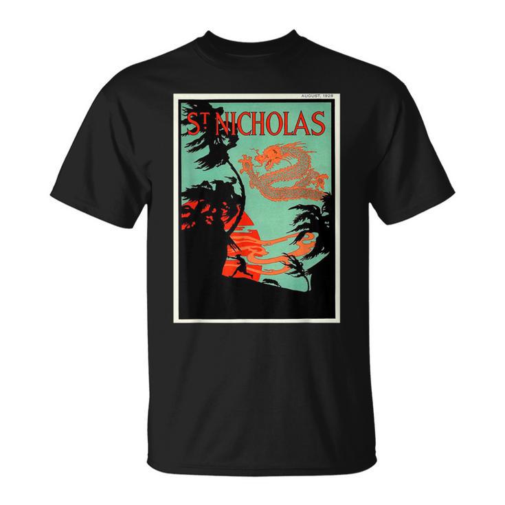 聖ニコルズ ドラゴン サンセット ヤシの木 グラフィック リトグラフ Tシャツ