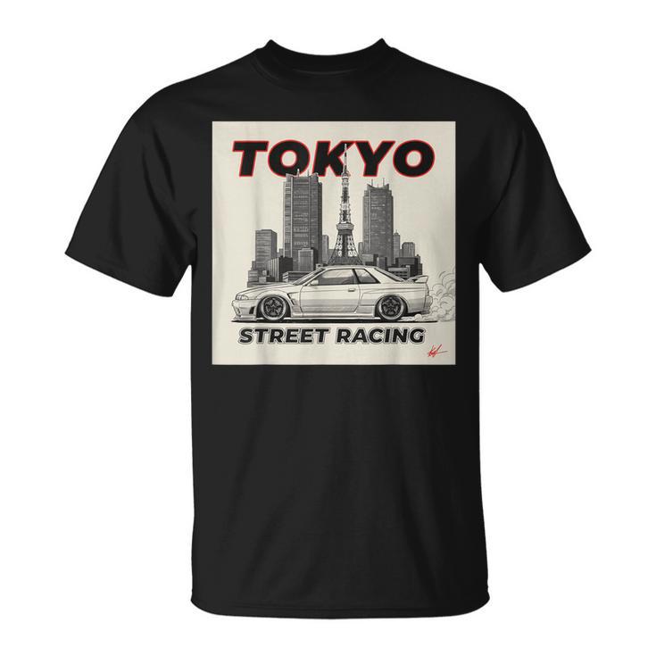 自動車愛好家のための東京ストリートレーシングカーデザイン Tシャツ