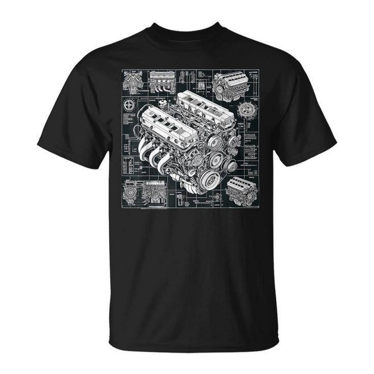 自動車整備士向けの高性能gteエンジン設計図 Tシャツ