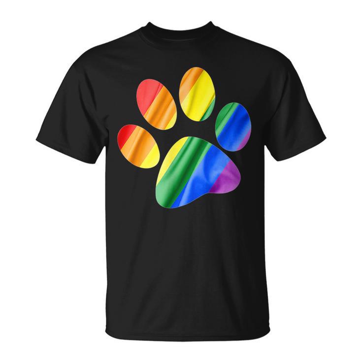 虹色の足跡プリント 犬 Tシャツ
