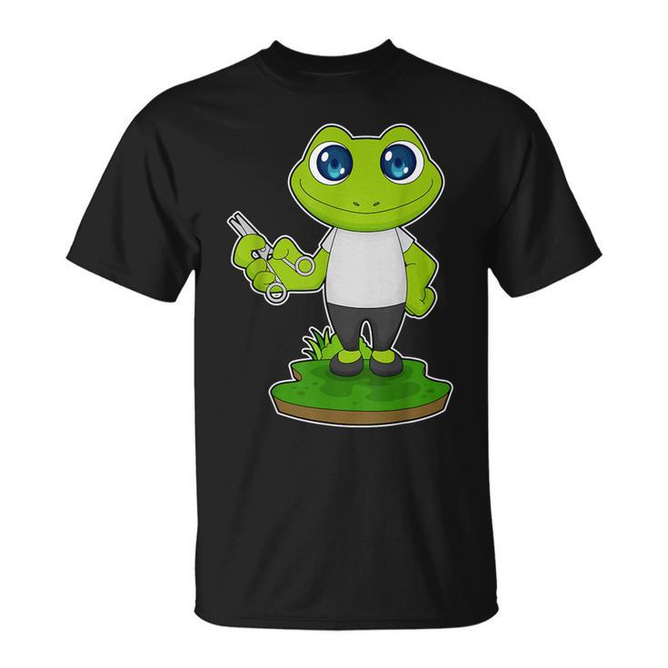 蛙 美容師 はさみ Tシャツ