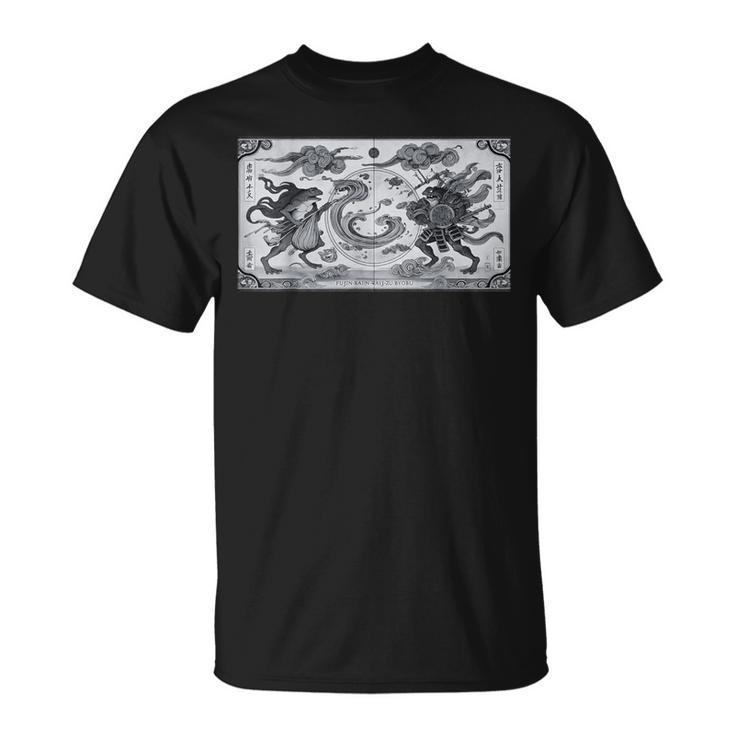 蛙の風神雷神デザイン 和風モノクロアート Tシャツ