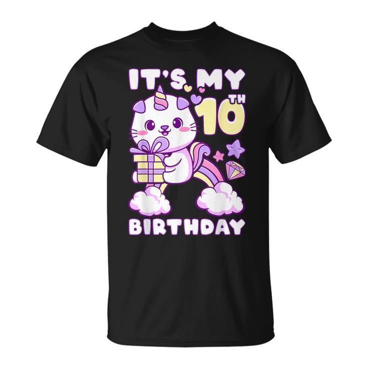 誕生日の女の子10歳、猫、ユニコーン、10歳の誕生日 Tシャツ