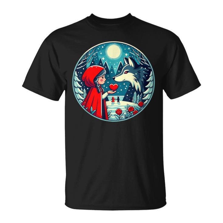 赤ずきんちゃんがオオカミに心を与える 自然のおとぎ話 Tシャツ