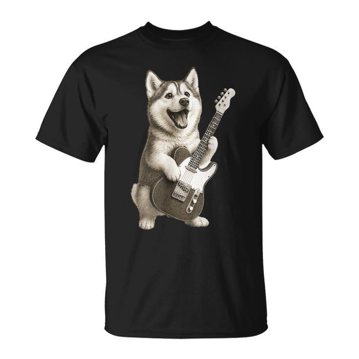 面白いtシャツ シベリアンハスキー 犬 ギター イヌ メンズ グッズ かわいい おもしろ 面白い 服 ネタ Tシャツ