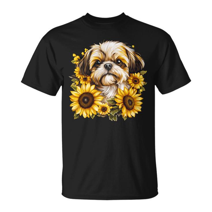 面白いtシャツ シーズー ひまわり わんこ メンズ 犬好き グッズ かわいい おもしろ 面白い 服 ネタ 長袖tシャツ Tシャツ