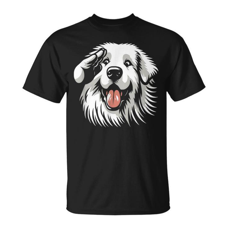 面白いグレート ピレニーズの顔の犬のグラフィック デザイン Tシャツ