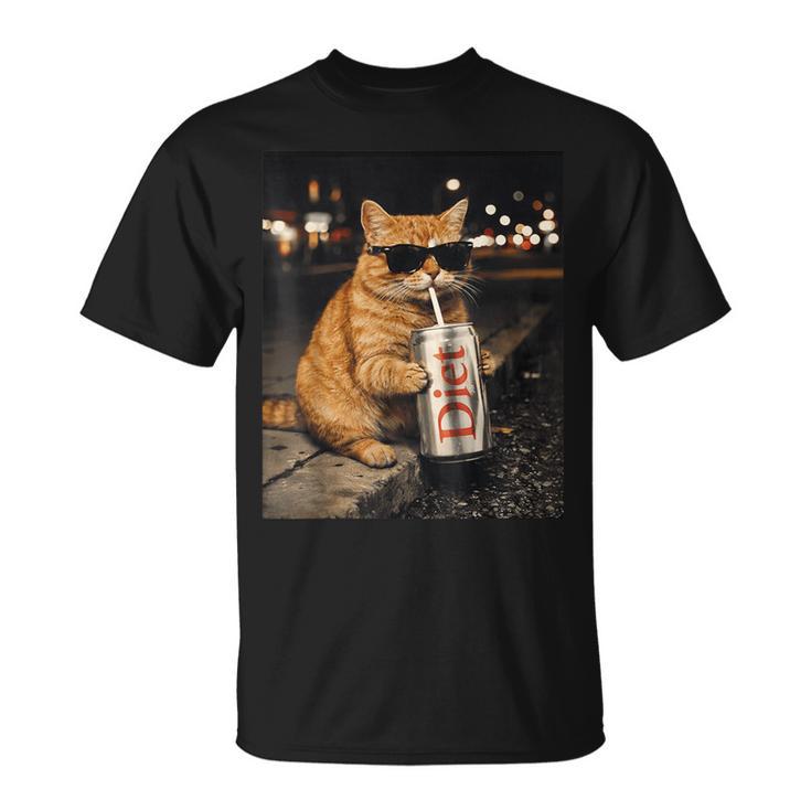 面白いナイトライフ オレンジ 猫 飲酒 ダイエット ドリンク サングラス Tシャツ