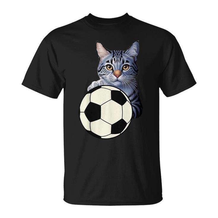 面白い猫サッカーボールグラフィック子猫のスポーツ愛好家のコスチューム Tシャツ