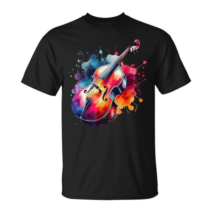 鮮やかなコントラバス アートワーク Tシャツ