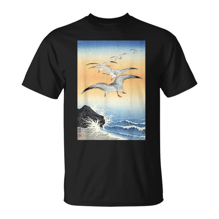 鳥 カモメ 波 海 ヴィンテージ 和 浮世絵 木版画 Tシャツ