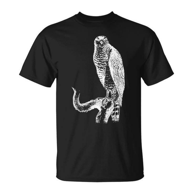 黒い線画 鷹 鳥獣戯画 Tシャツ