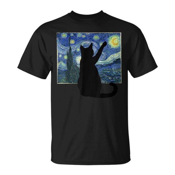 黒猫 星月夜 Tシャツ