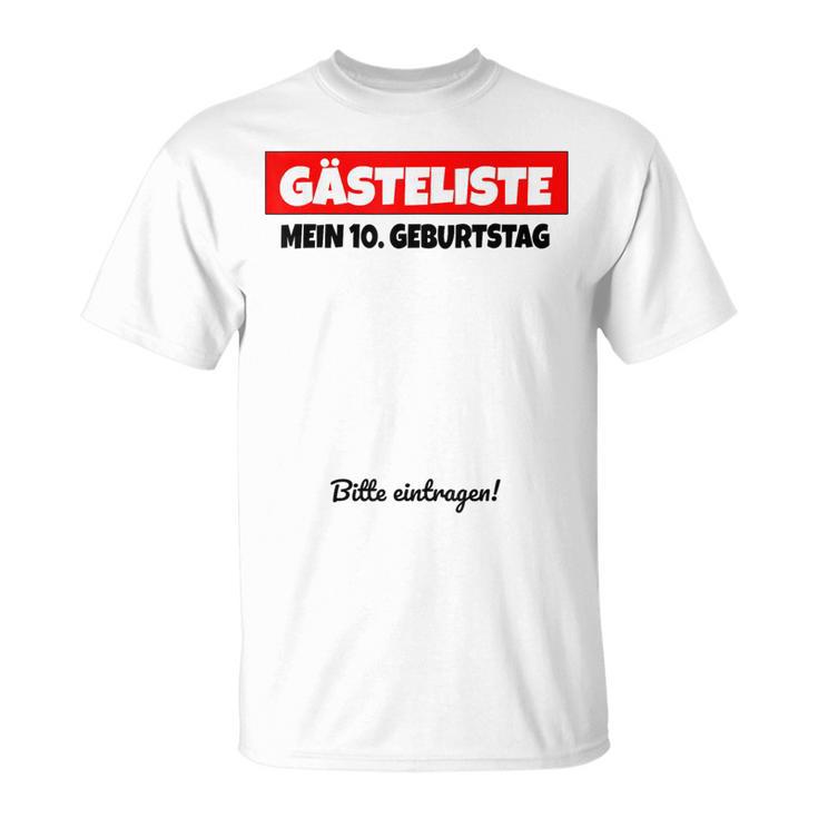 10th Birthday Guest List Guest Book Ten Years T-Shirt