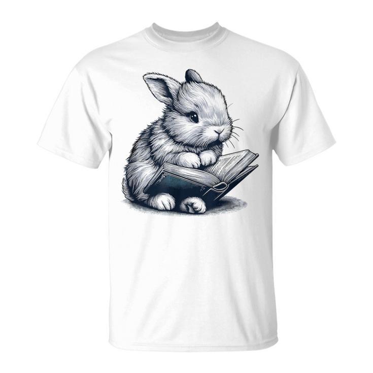 Adorable Reading Bunny Drawing For Book Lovers Philossophers T-Shirt Adorable Reading Bunny Drawing For Book Lovers Philossophers T-Shirt