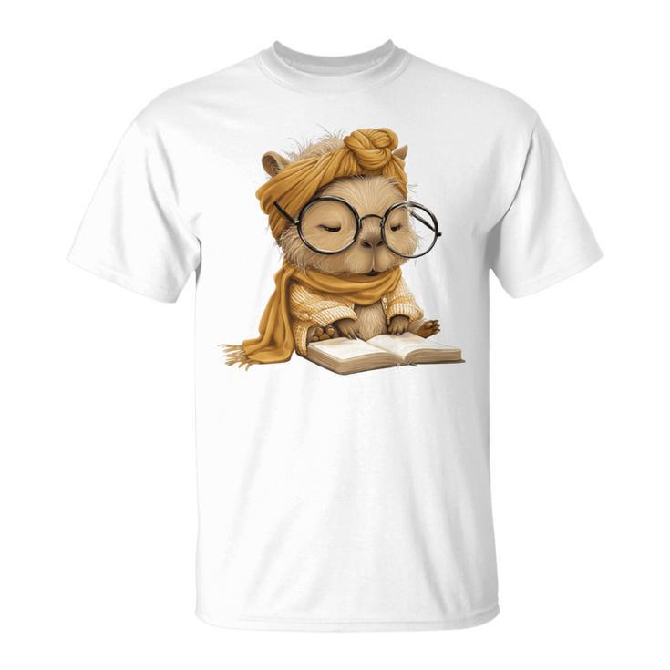Baby Reptile Small Book Reading Graphic Lizard Round Glasses T-Shirt