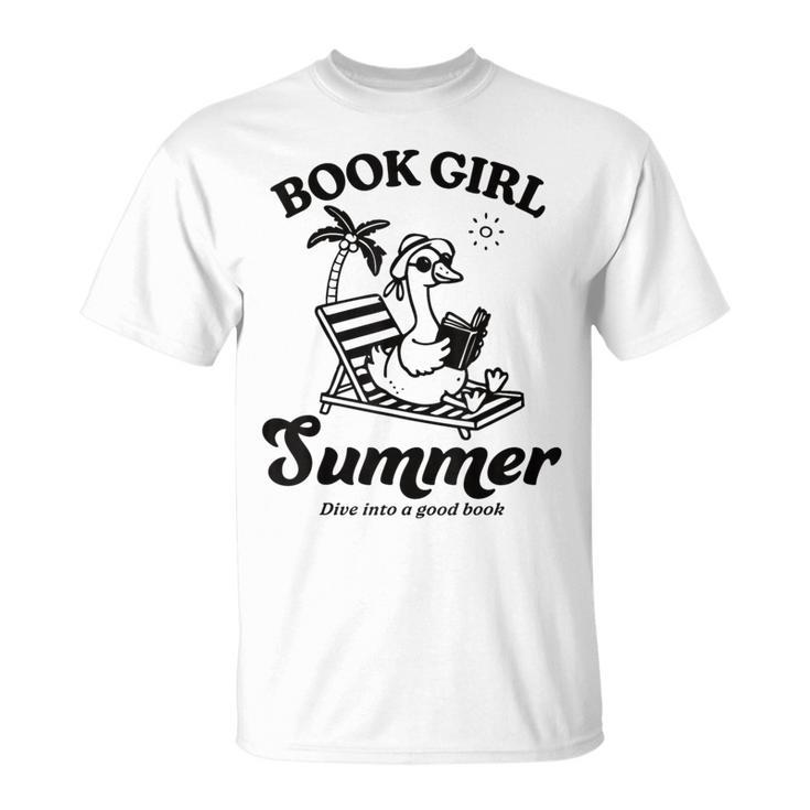 Book Girl Summer Reading Duck Retro Beach Vacation Bookworm T-Shirt