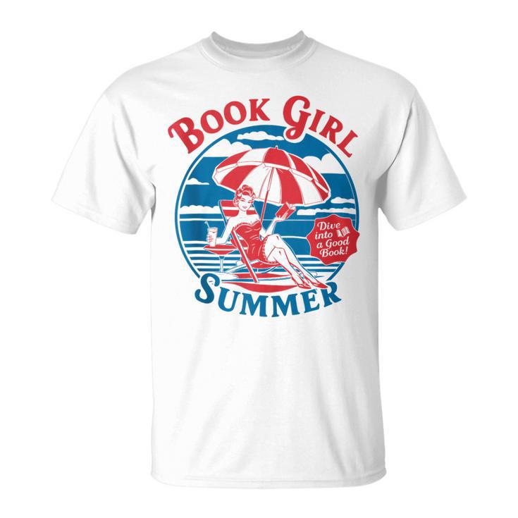 Book Girl Summer Women Retro Bookish Vacation Reader T-Shirt