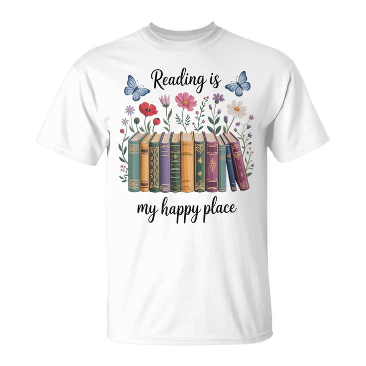 Book Lover Floral Reading Is My Happy Place T-Shirt