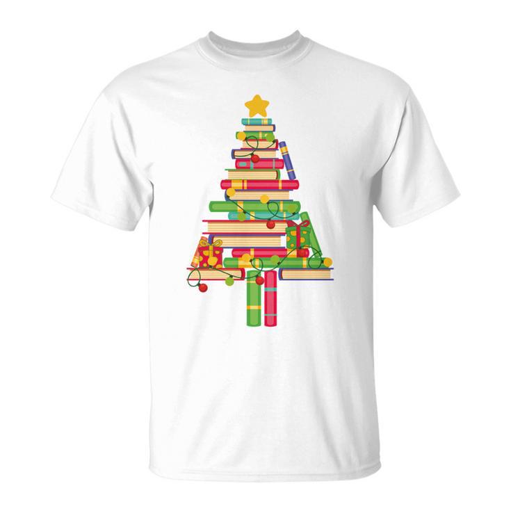 Books Christmas Tree Xmas Librarian Book Lovers Pajama T-Shirt