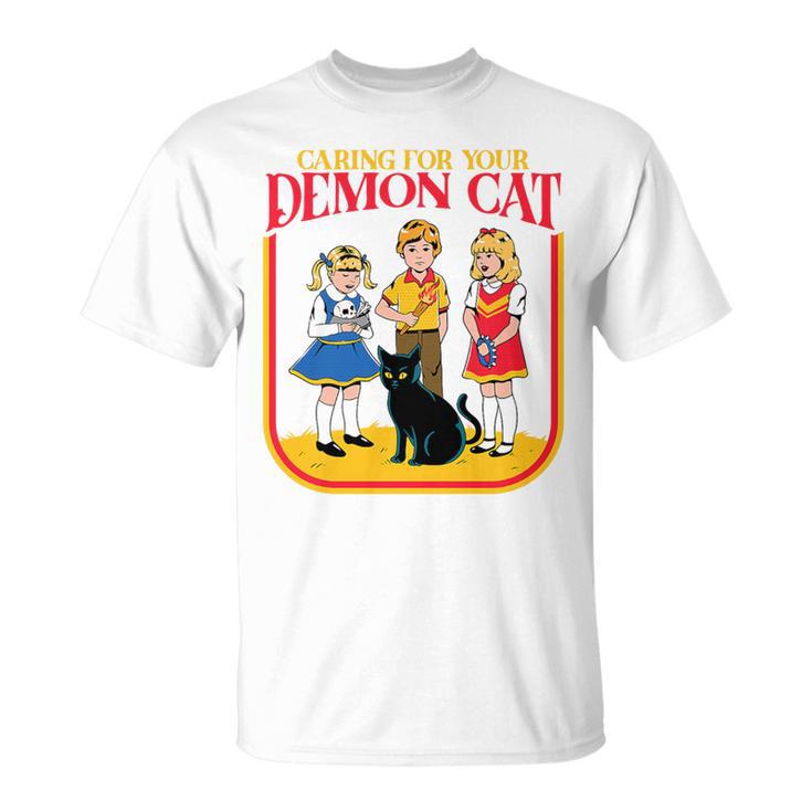 Caring For Your Evil Cat Retro Dark Humor Book Cover Premium Tri-Blend T-Shirt