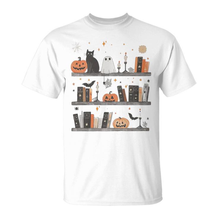 Cat Book Lover Halloween Cute Spooky Reading Premium Tri-Blend T-Shirt