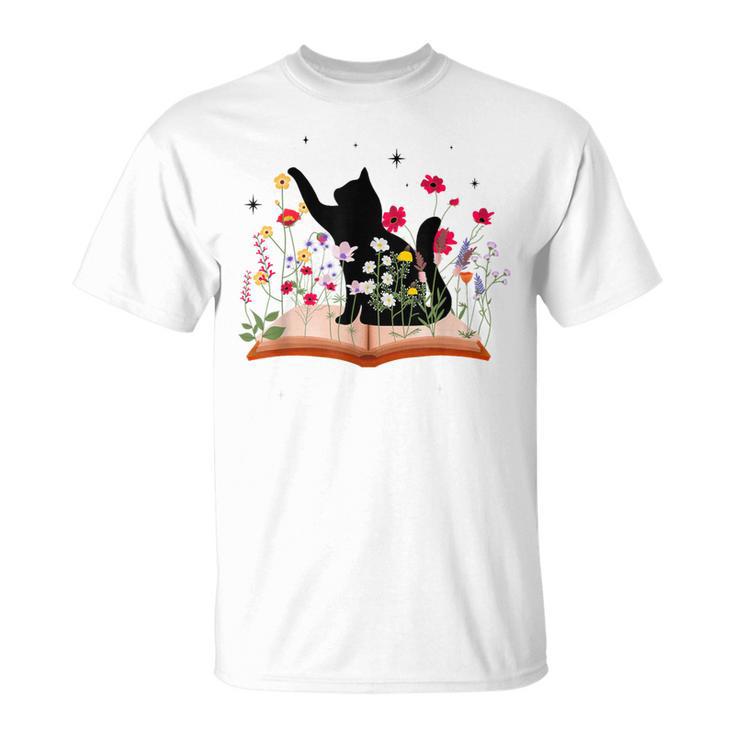 Cat Kitten Wildflower Book Pet Owner Librarian T-Shirt