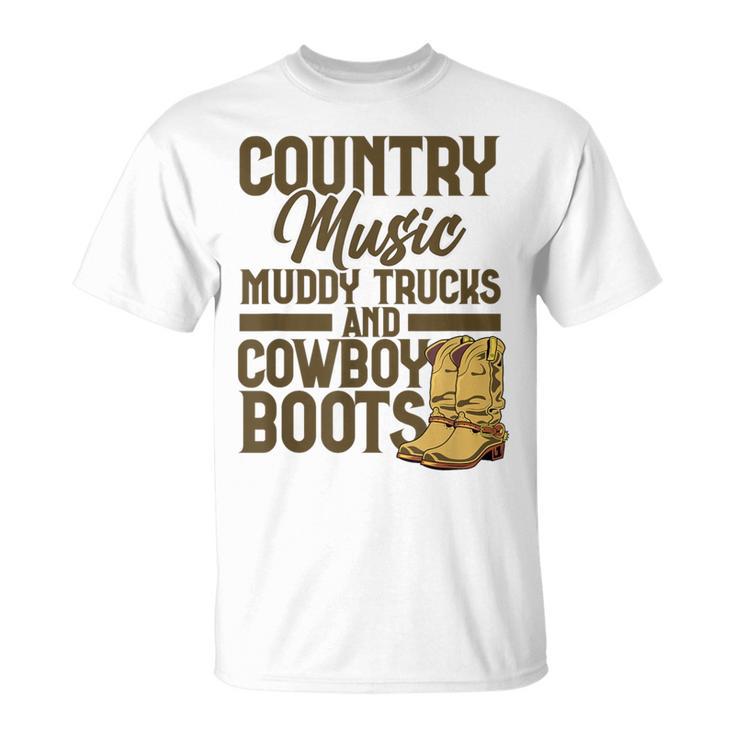 Country Music マディトラックとカウボーイブーツ ウェスタンusa Tシャツ