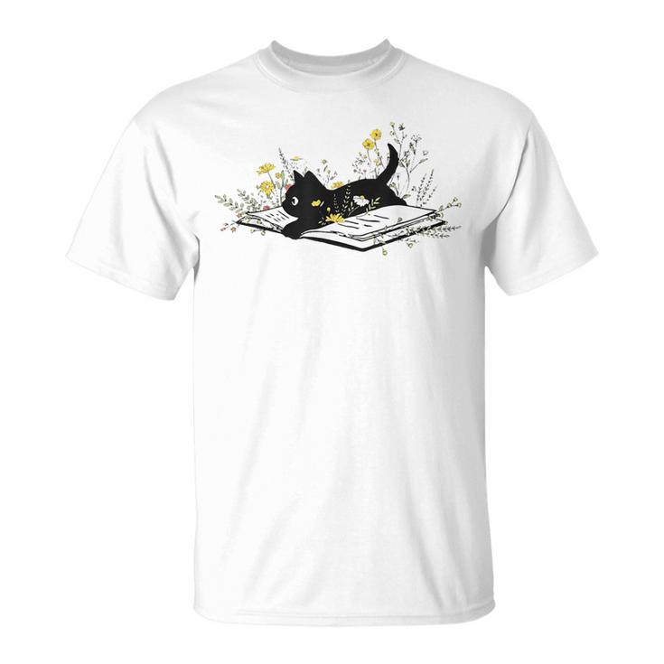 Cute Book Cat Book Lover Floral Teacher Life Women T-Shirt Cute Book Cat Book Lover Floral Teacher Life Women T-Shirt